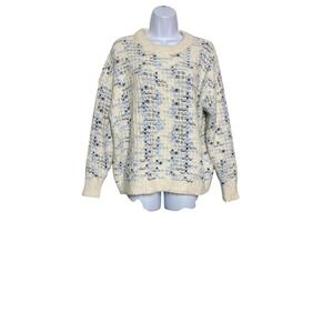 FRNCH‎ Paris Women's Blue Patterned Knit Sweater - Medium Lightweight Casual